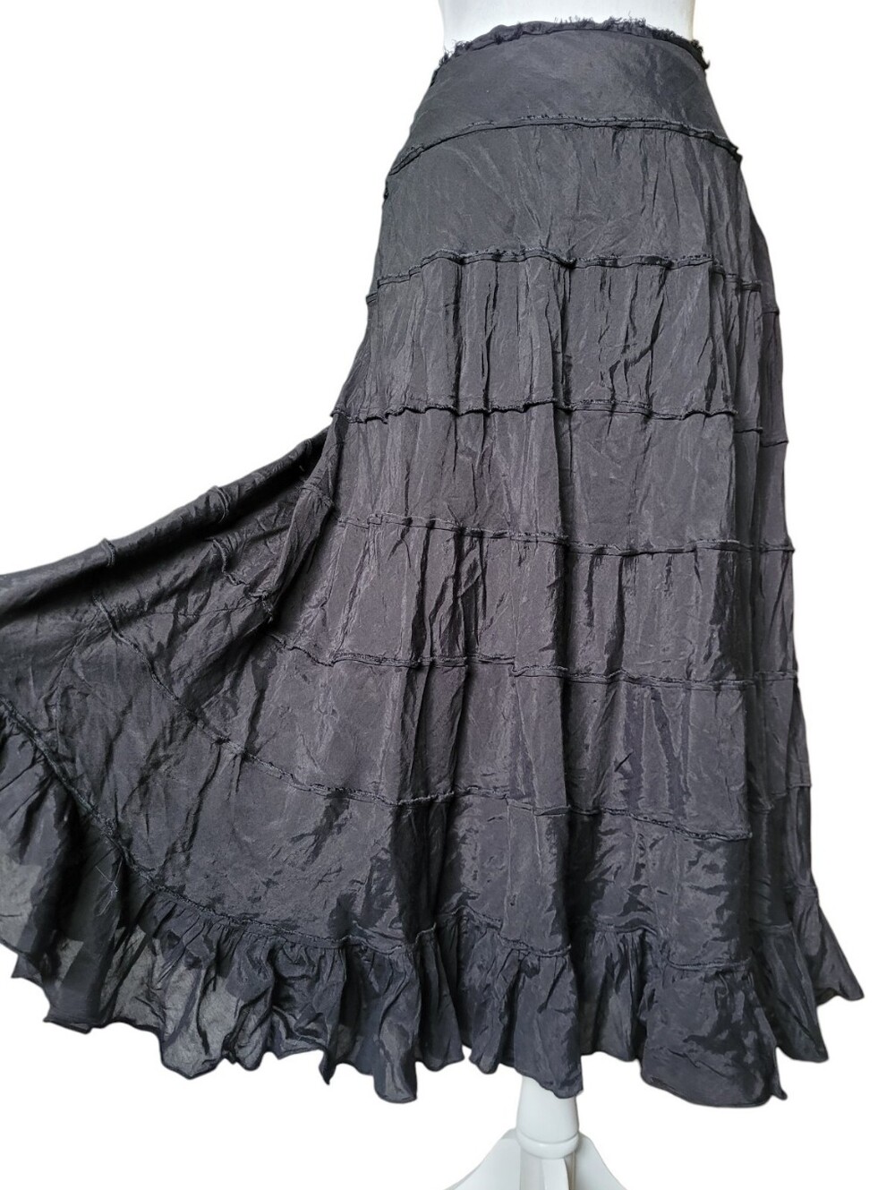 Witchy Black Tiered Maxi Skirt Boho Whimsigoth Goth Small